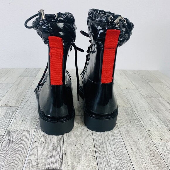 Nine West Womens Ankle Combat Boots Size 7 Black Glossy Parachute Red Winter - Picture 9 of 16